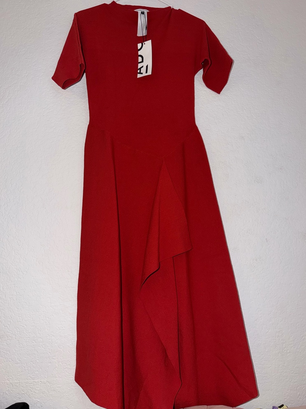 Adolfo Dominguez Red Midi Dress with Draped Front